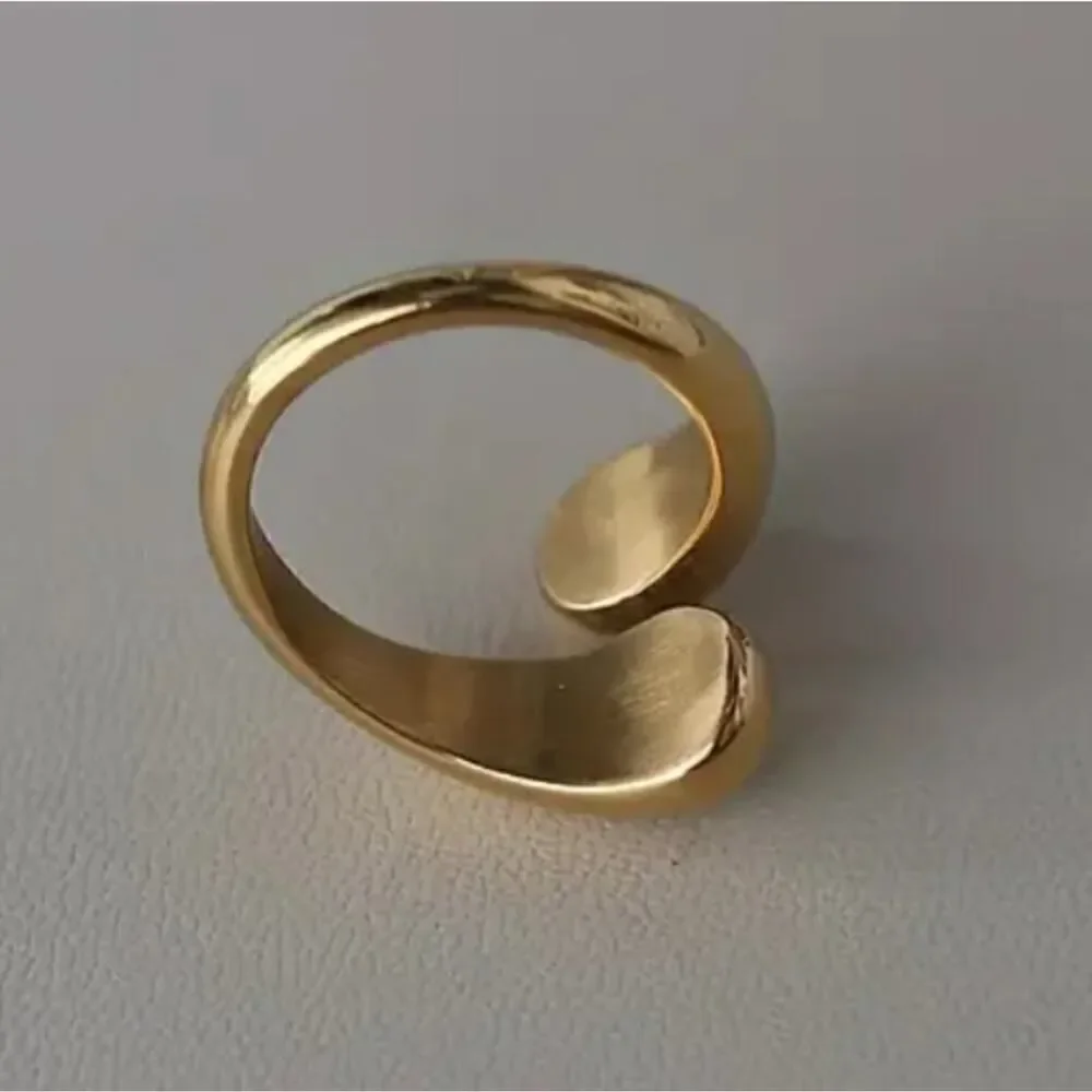 Smooth Double Ball Beads Rings Adjustable Gold Tone Geometric Style Fashion Ring